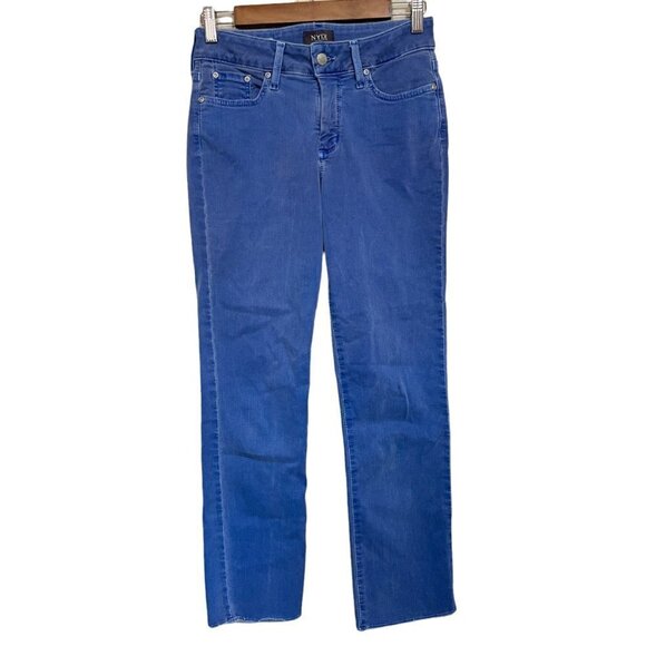NYDJ Women's Parisian Blue Colored Raw Hem Sheri Ankle Straight Stretch Jeans 2 - Picture 2 of 11